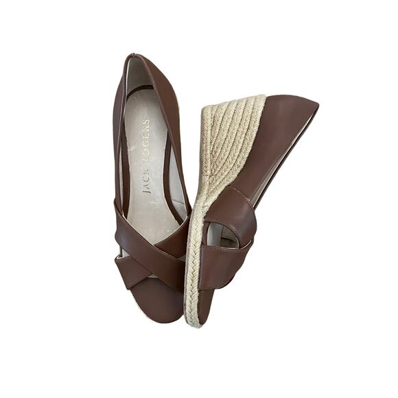 Jack Rogers Palmer Mocha brown Leather Open Toe Espadrilles 6 - Picture 2 of 6
